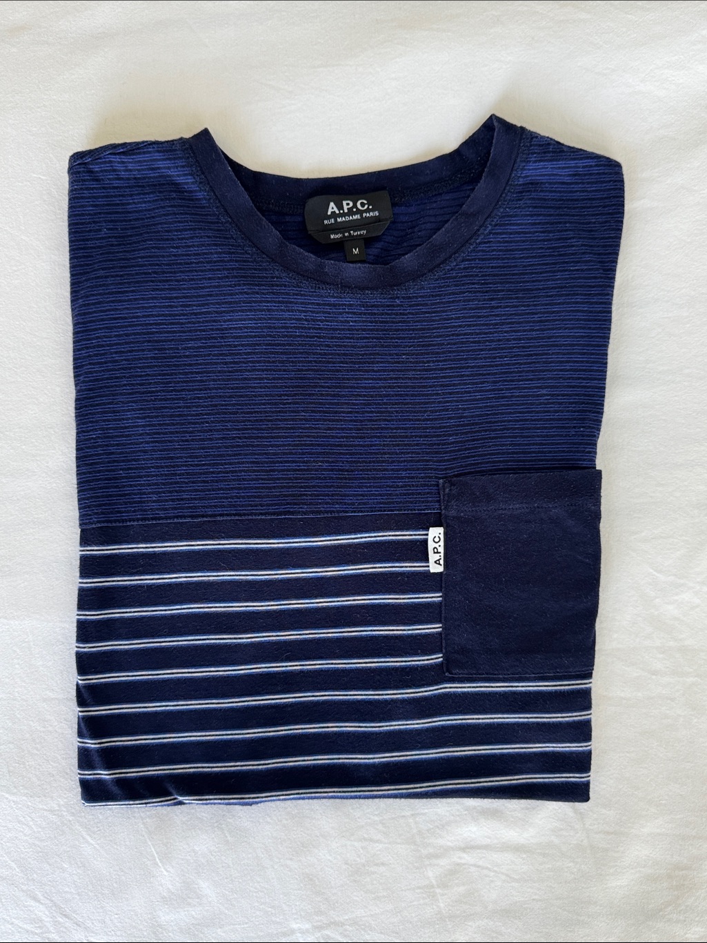 A.P.C. Navy And White Striped Short-Sleeve Pocket Tee
